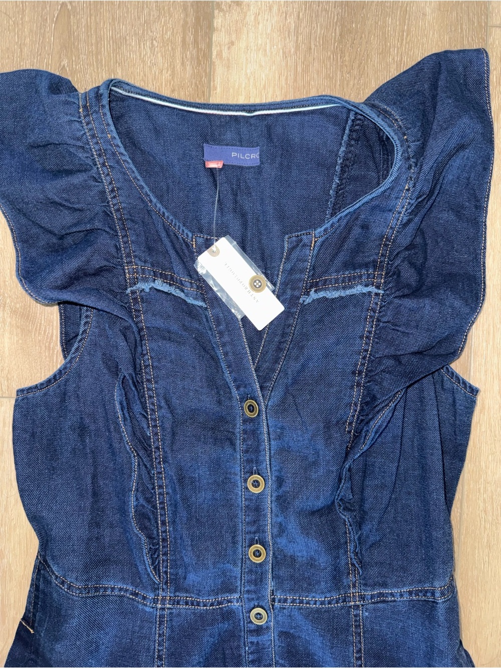 NWT Pilcro Anthropologie Sustainable Button Front Blue Denim Maxi Dress size 10 - Picture 3 of 4